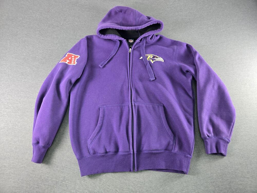 Baltimore Ravens Hoodie Sweatshirt Mens Large Purple NFL Football Full Zip NFL
